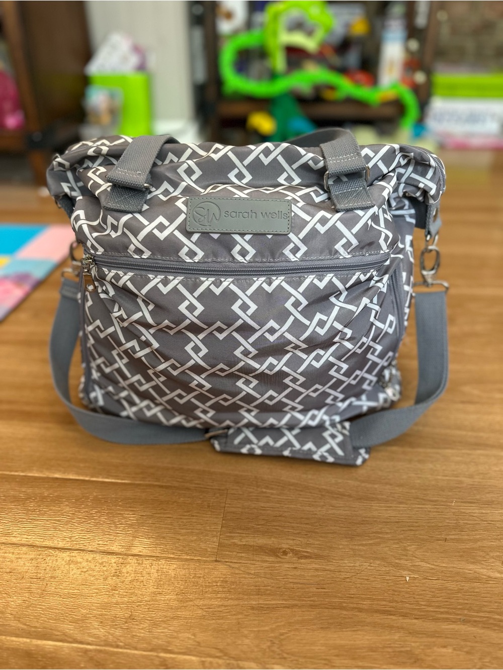 Sarah Wells Gray Patterned Baby Bag